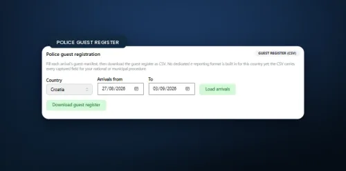 Police guest register built from the party manifest